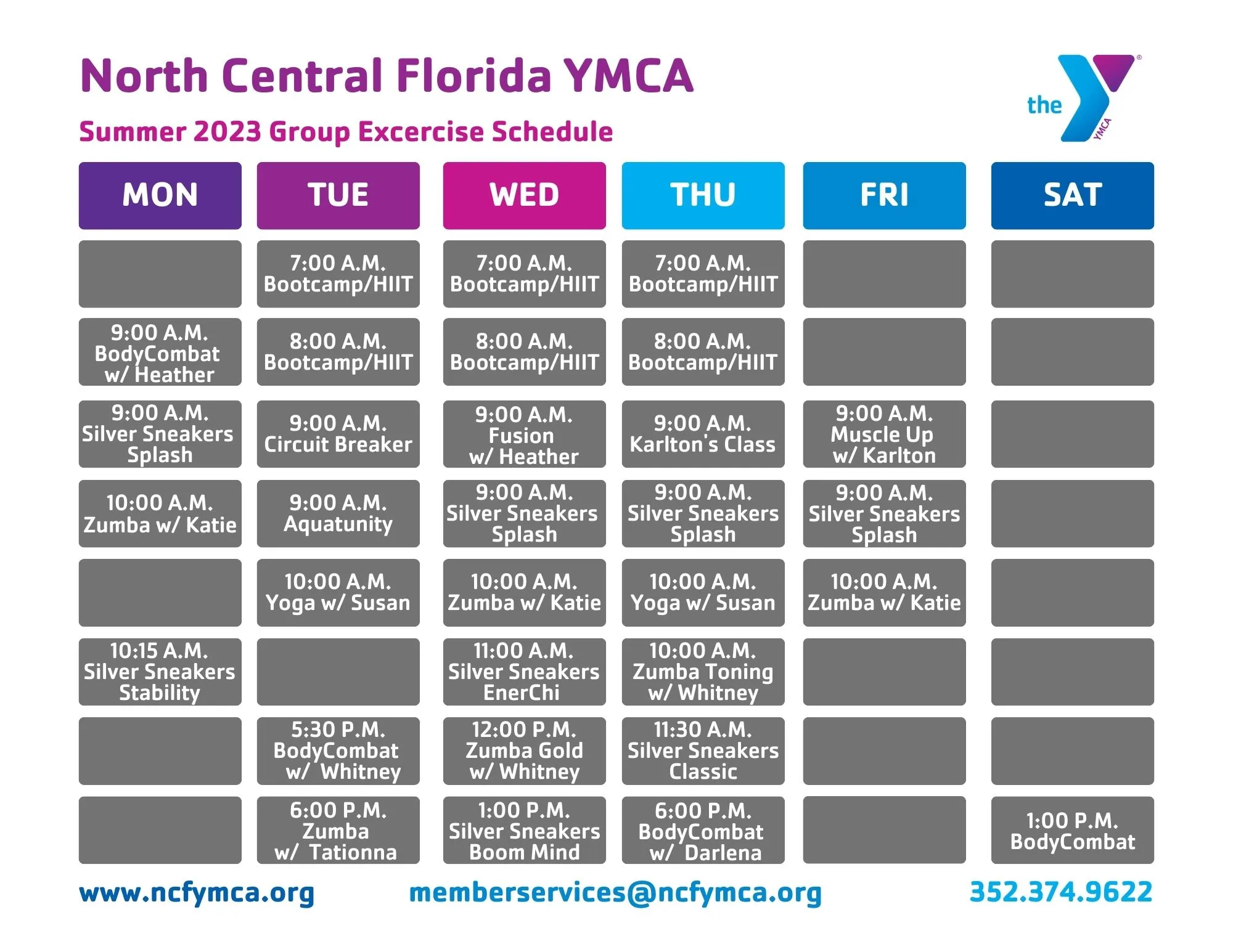 Group Exercise Calendar North Central Florida YMCA