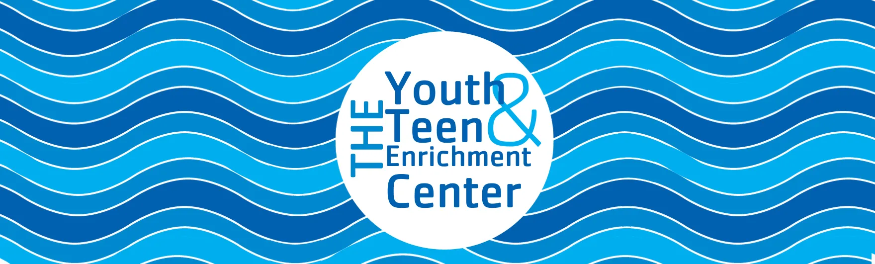 "the youth and teen enrichment center" overlayed on a multi-colored blue wave-like background