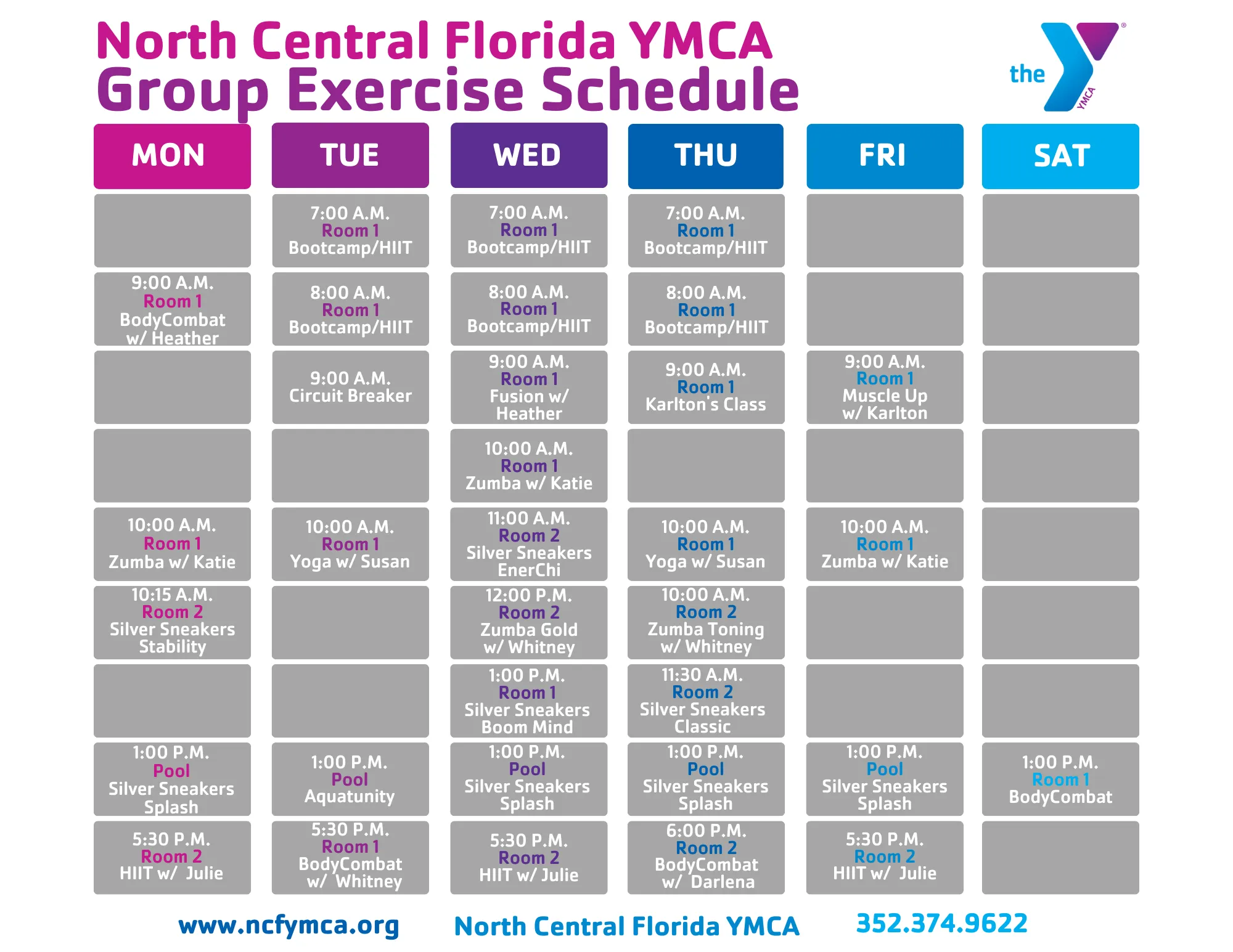 Graphic of NCF YMCA Group Ex Schedule